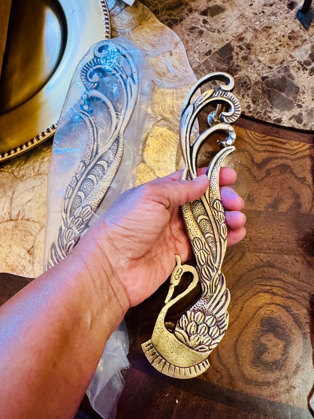 Customer photo review of Brass Peacock Door handle - Antique Brass
