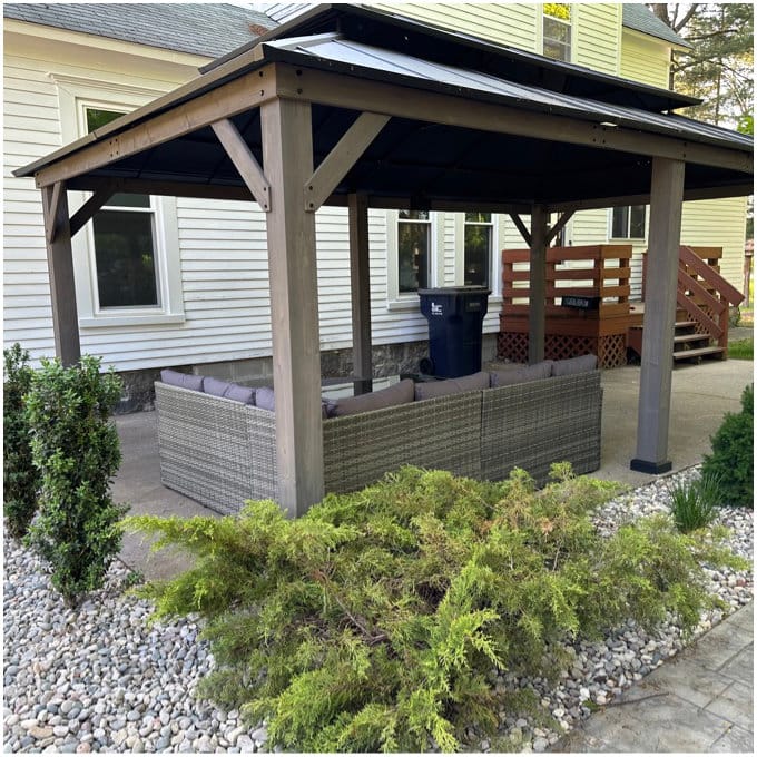 Customer photo review of SUNJOY 12x20 Wooden Frame Hardtop Gazebo with Rectangle Double Tier and Ceiling Hook - Standard Driftwood Cedar