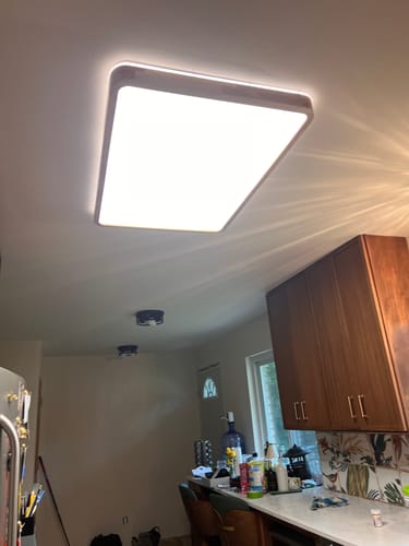 Customer photo review of Rectangle Wood Dimmable LED Flush Mount Light