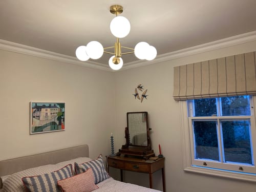 Customer photo review of 6/8/12-Light Mid-Century Modern Opal White Glass Globe Chandelier