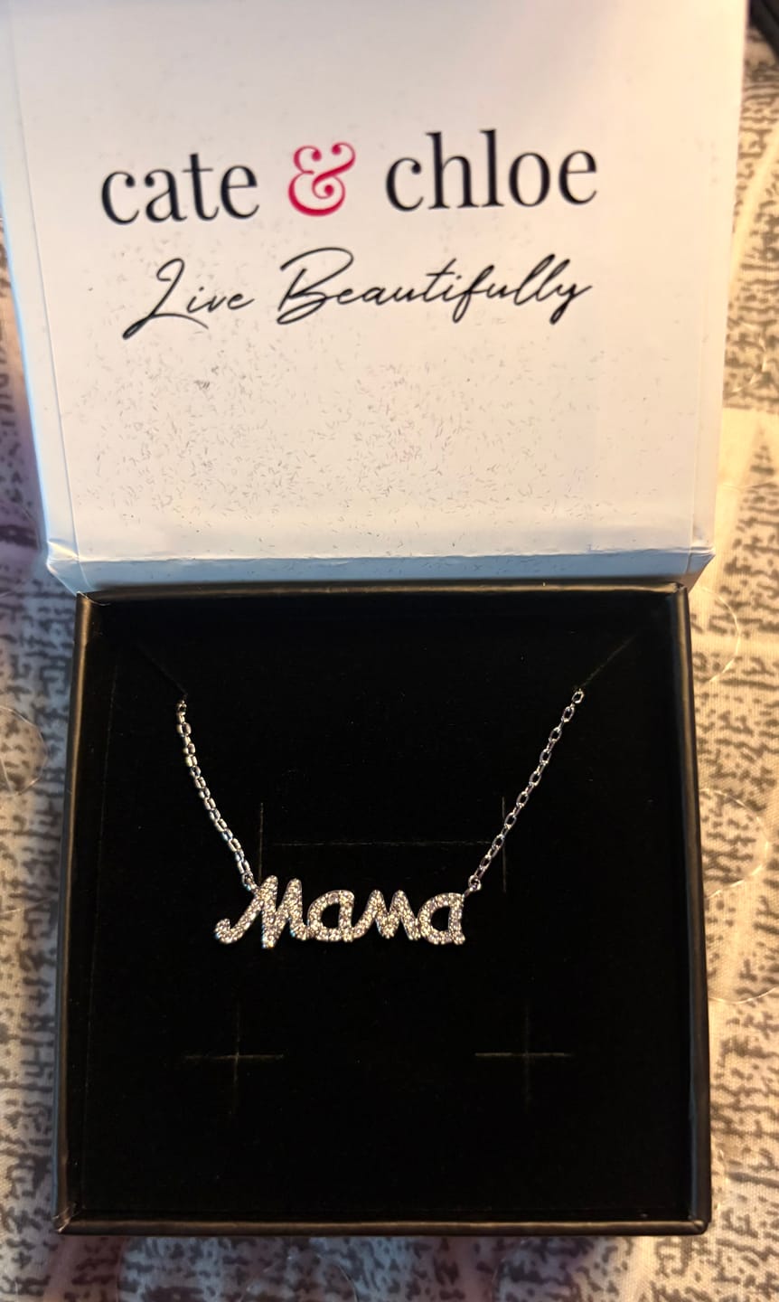 Customer photo review of Dorothy 18k White Gold Plated Mama Necklace with Swarovski Crystals