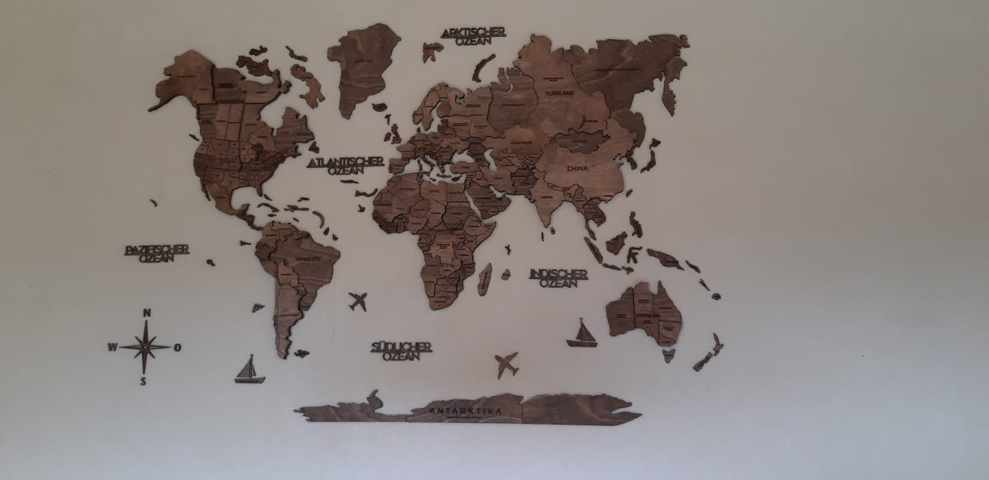 Customer photo review of 3D Wooden World Map Dark Walnut