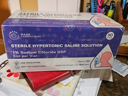 Customer photo review of 7% SALINE SOLUTION FOR NEBULIZER - FOR INHALATION THERAPY  - 50 5ML vials