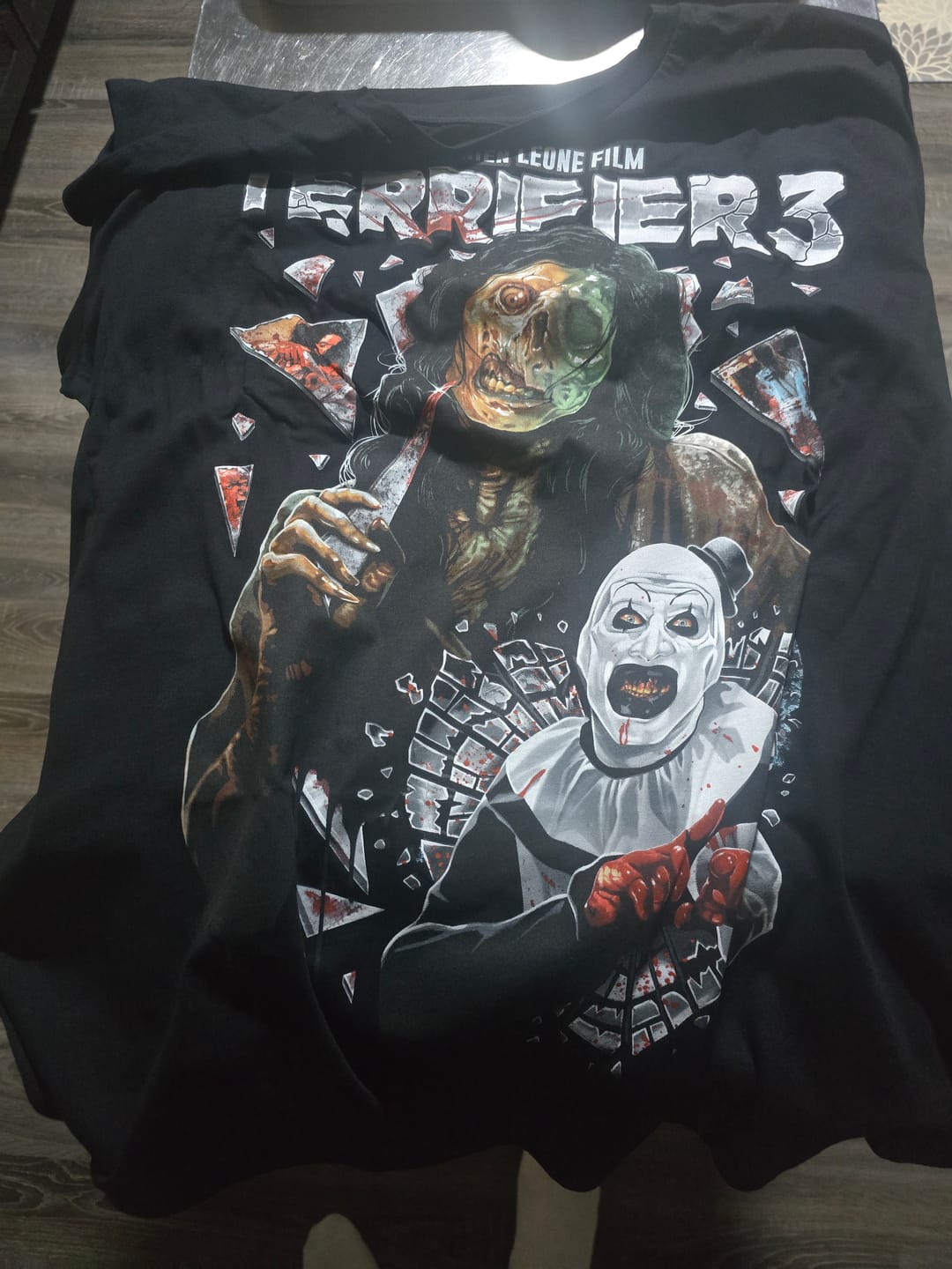 Customer photo review of Terrifier 3 Glass Act T-Shirt