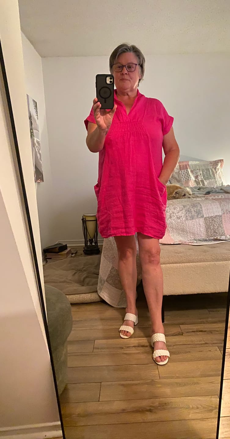 Customer photo review of Meo Linen Pocket Dress (Fuchsia)