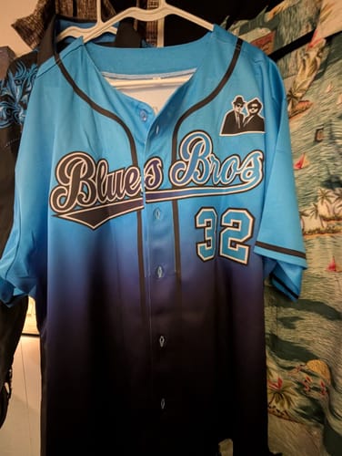 Customer photo review of Custom Powder Blue Navy-Black Gradient Fashion Authentic Baseball Jersey