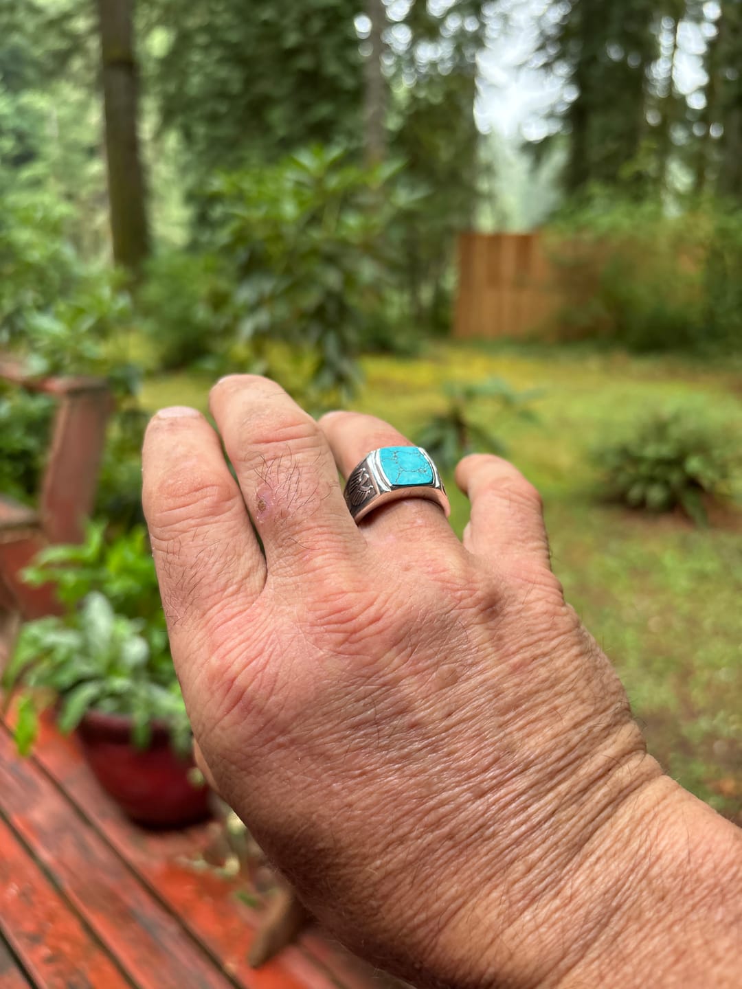 Customer photo review of Eagle Turquoise Ring for Men Sterling Silver