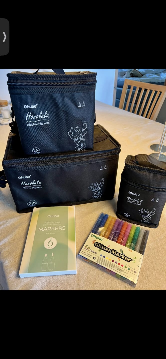Customer photo review of Ohuhu Water-Based Glitter Metallic Marker Pens, 12 Shimmer Colors