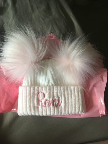 undefined review of White & Pink Stripe Double Pom Hat image 1 out of 1