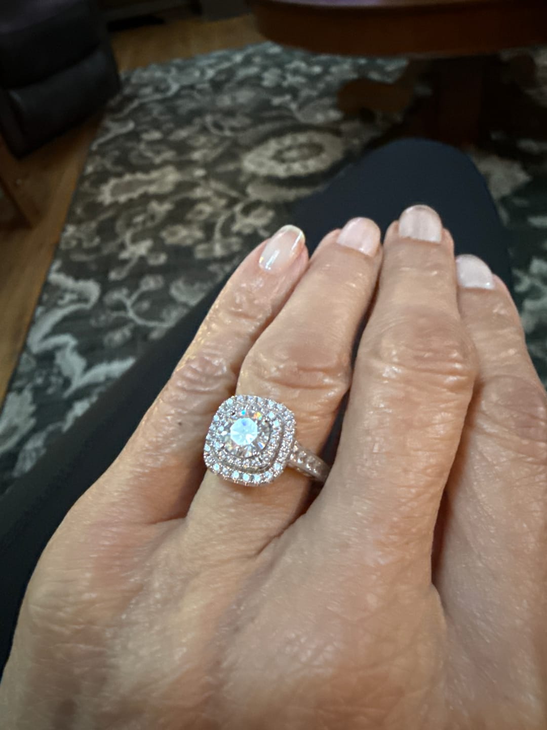 Customer photo review of Double Halo Moissanite Channel Set Engagement Ring