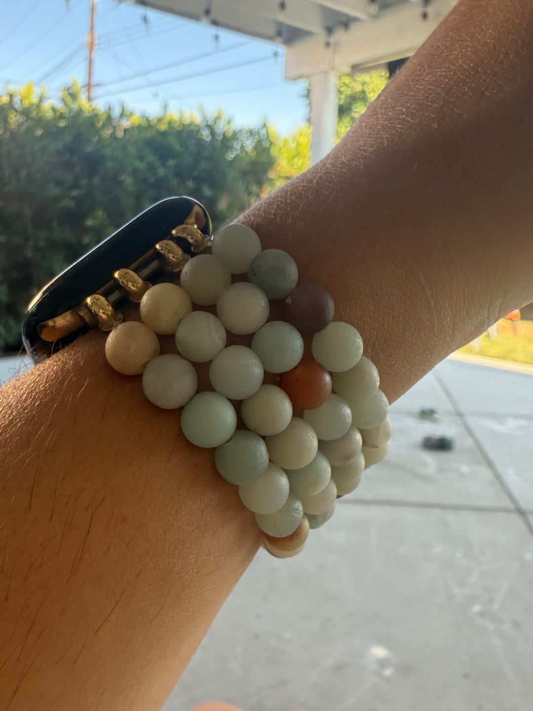 Customer photo review of Golden Demure Stretch Apple Watch Strap