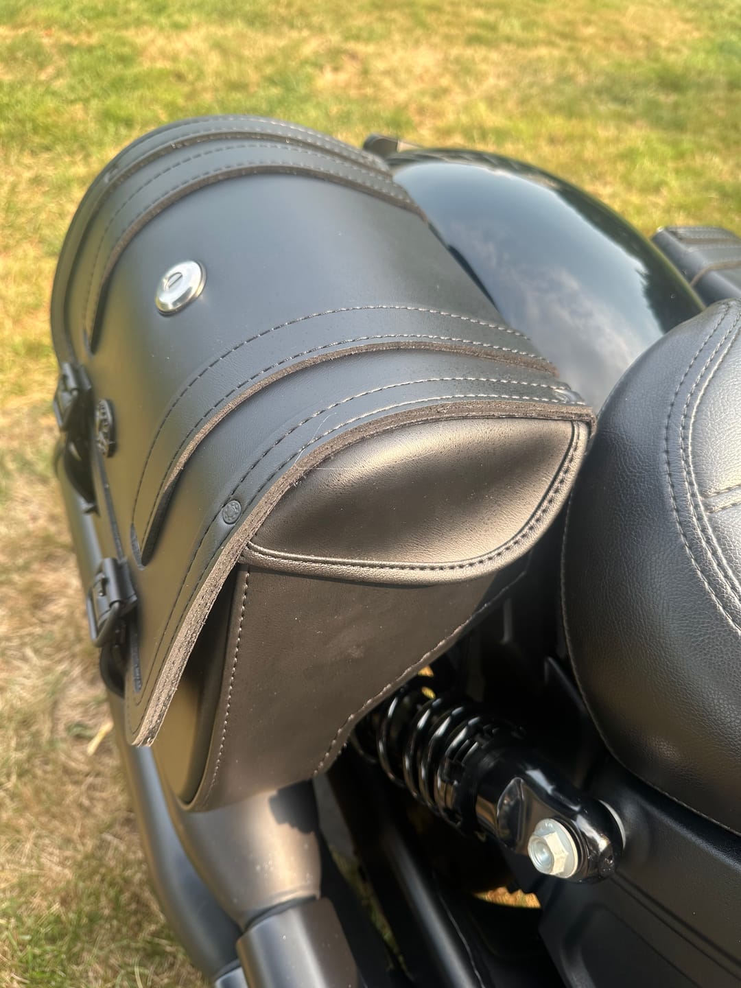 Customer photo review of 25L - SpiritBlade Large  Indian Scout Bobber Leather Motorcycle Saddlebags