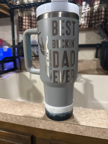 Customer photo review of MOUNTAIN LANDSCAPE Tumbler Boot -fits 20-40oz NEW! Blue brown white