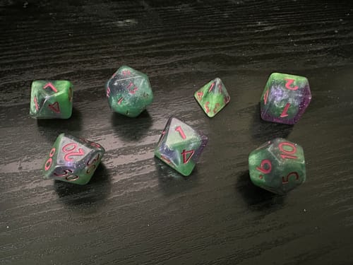 Customer photo review of Borealis | Resin RPG Dice Set | Resin DND Dice