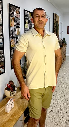 Customer photo review of Stretch Knit Short Sleeve Shirt - Cream