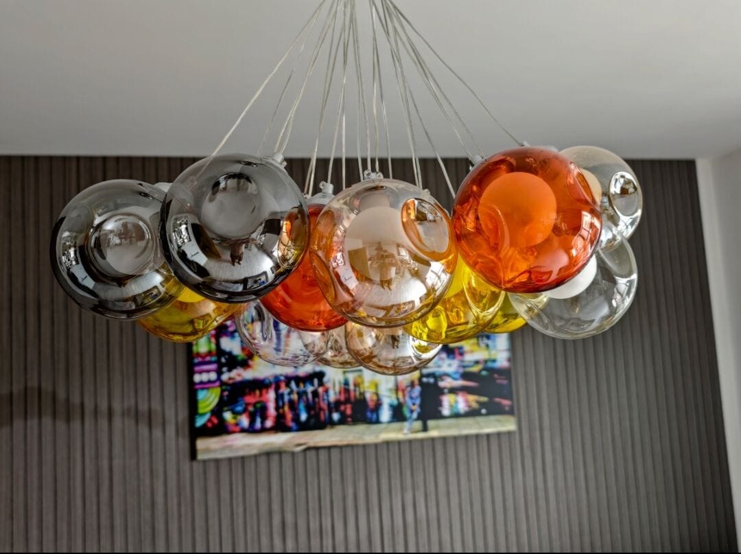 Customer photo review of Unique Multi-Color Globe Cluster Chandelier