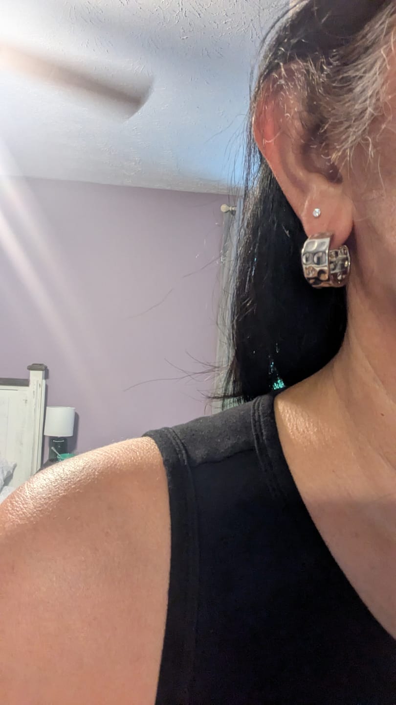 Customer photo review of Letty 18k White Gold Plated 21mm Half Hoop Earrings
