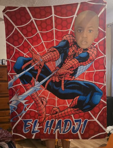 Customer photo review of Personalized Superhero Blanket | Custom Photo & Name | Unique Kids & Teens Gift