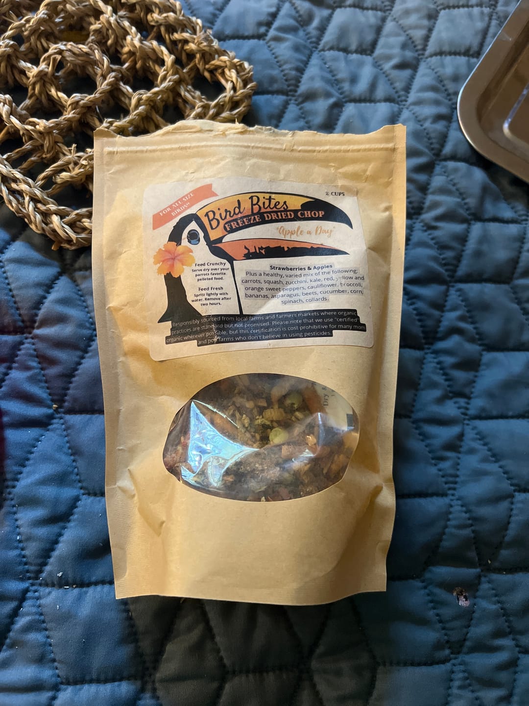 Customer photo review of Bird Bites Freeze Dried Chop - Daily Fruits & Veggies, 5 Flavors to Choose From