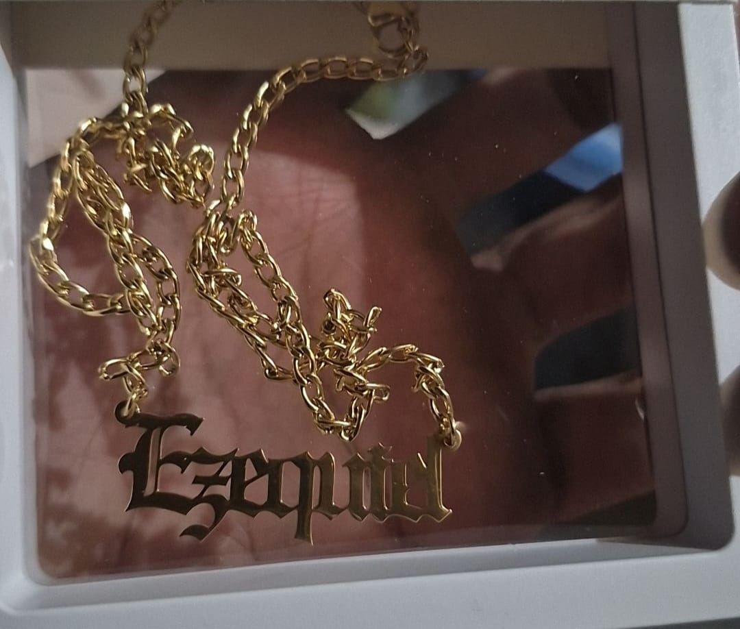 Customer photo review of Kids Gothic Name Necklace w/ Cuban Chain