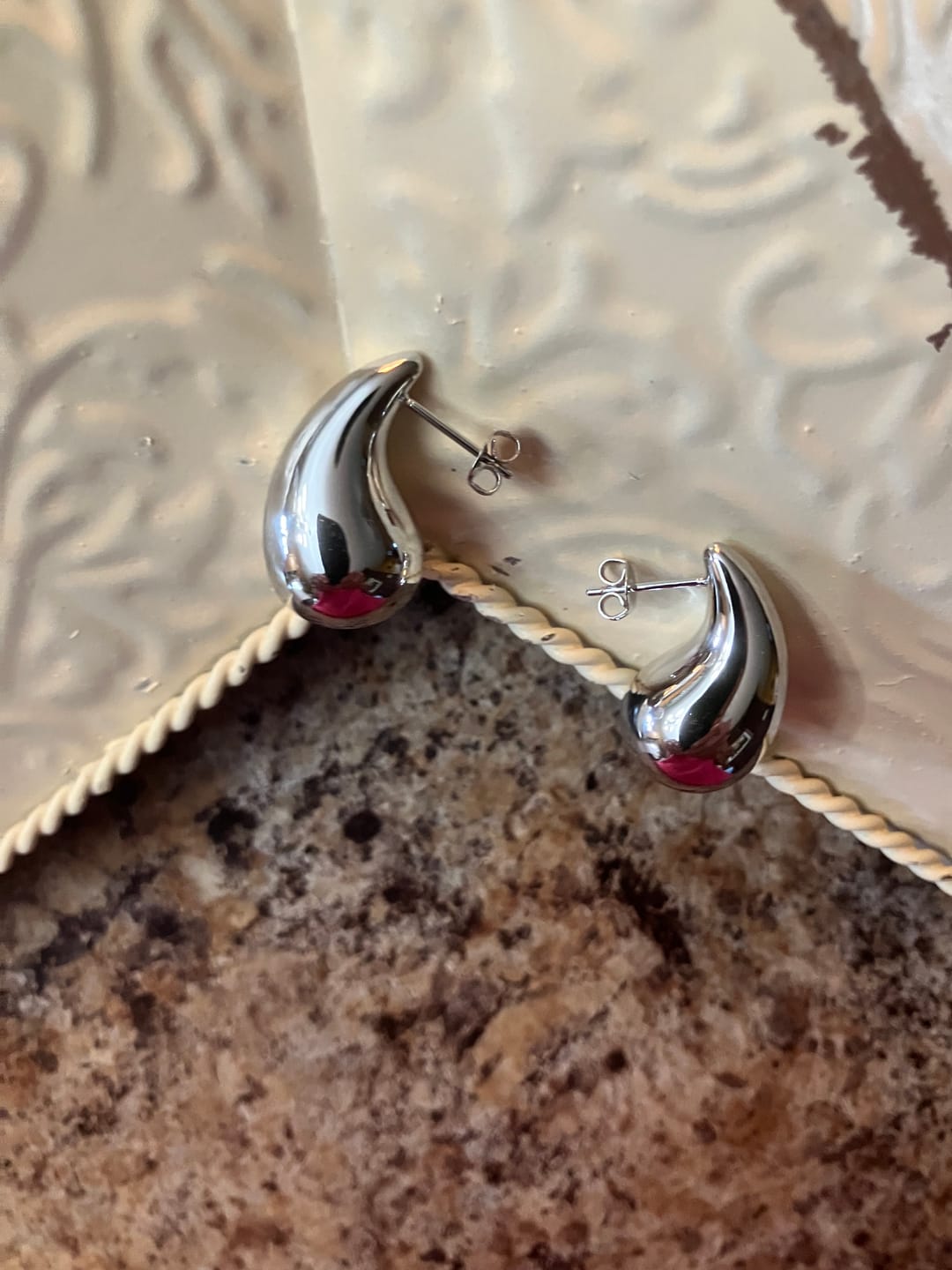 Customer photo review of Olive 18k White Gold Plated Teardrop Stud Earrings