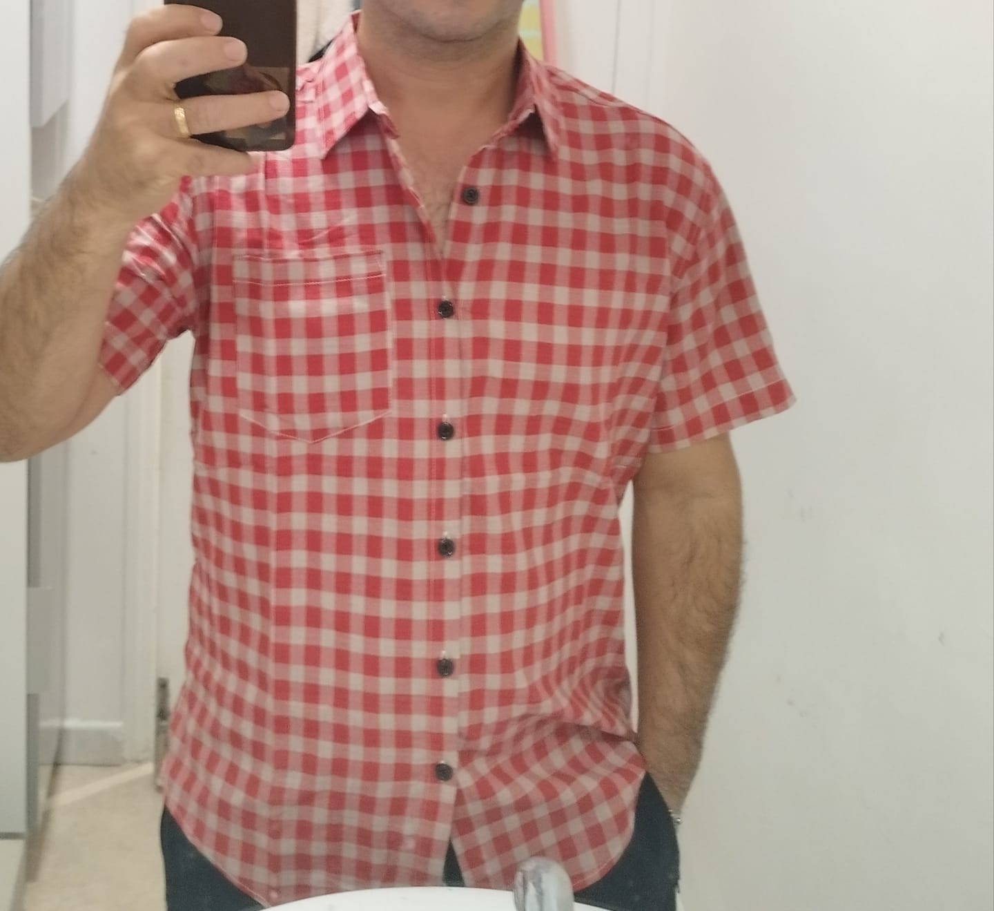 Customer photo review of Chemise d'été boutonnée en coton rouge à carreaux pour hommes chemise a carreaux homme