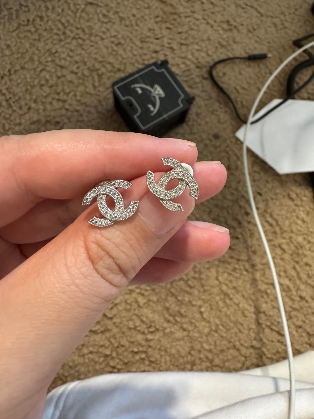 Customer photo review of Women's CC Design Silver Earrings Delicate Gemstone Studs