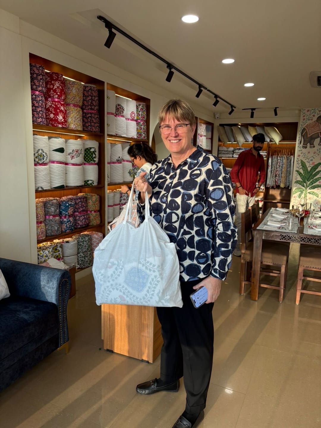 Customer photo review of Elephant & Umbrella Hand Block Muslin Quilt