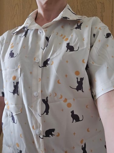 Customer photo review of Episodic Cat Catching the Moon Button Up Shirt