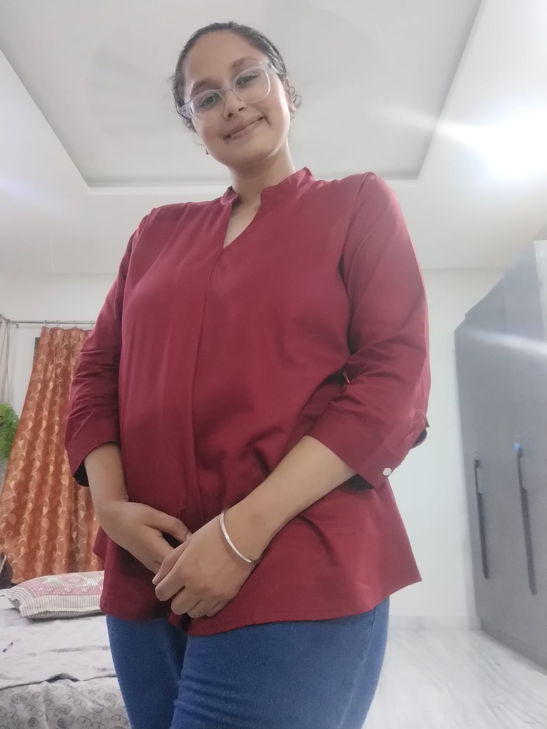 Customer photo review of Women Maroon Viscose Pleated Top
