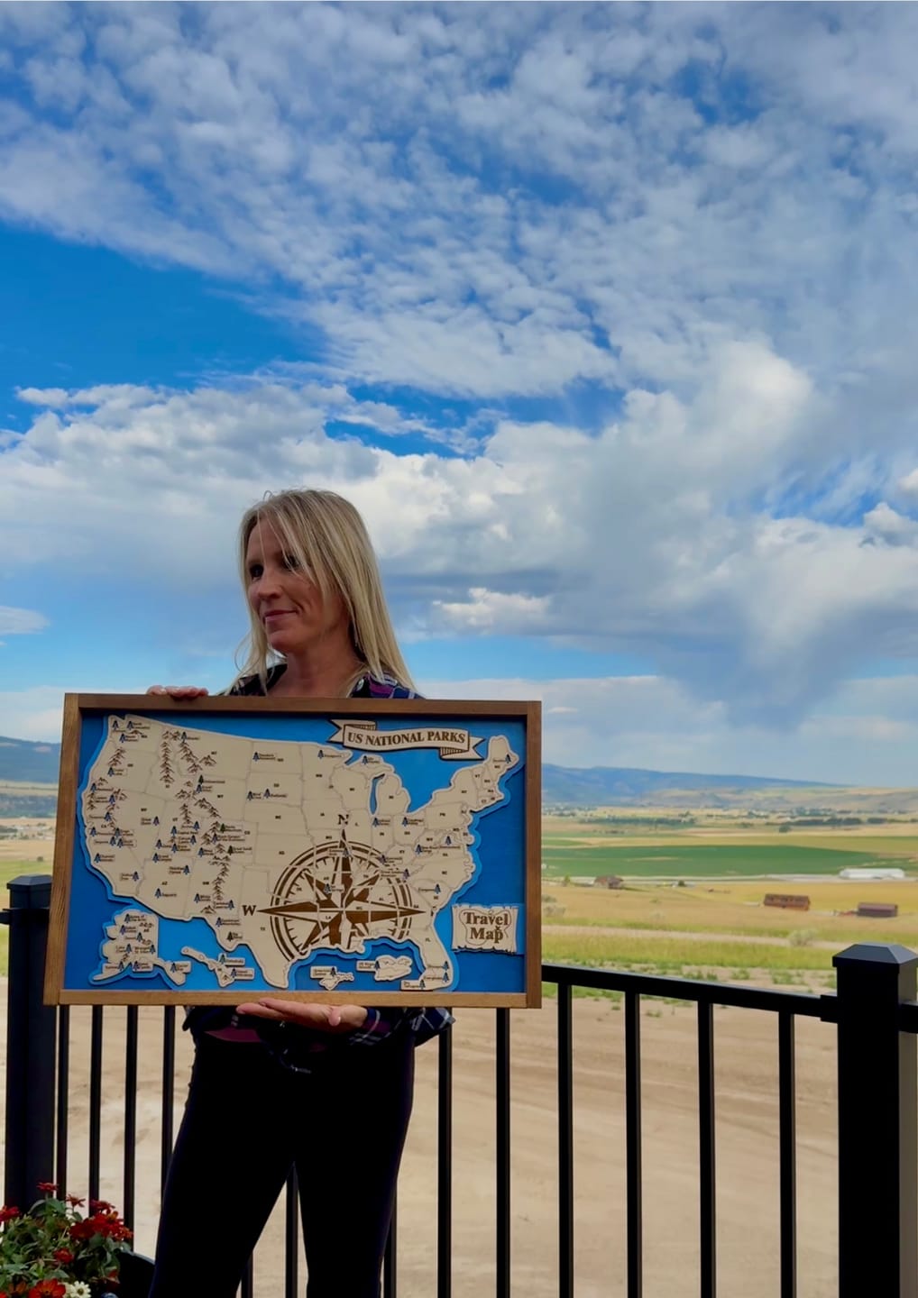 Customer photo review of US National Parks Map Sign w/ Tree Markers | Laser Engraved & Framed Wall Art