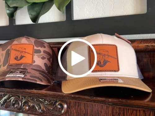 Customer video review of Custom Leather Patch Hats Richardson CAMO Laser Engraved