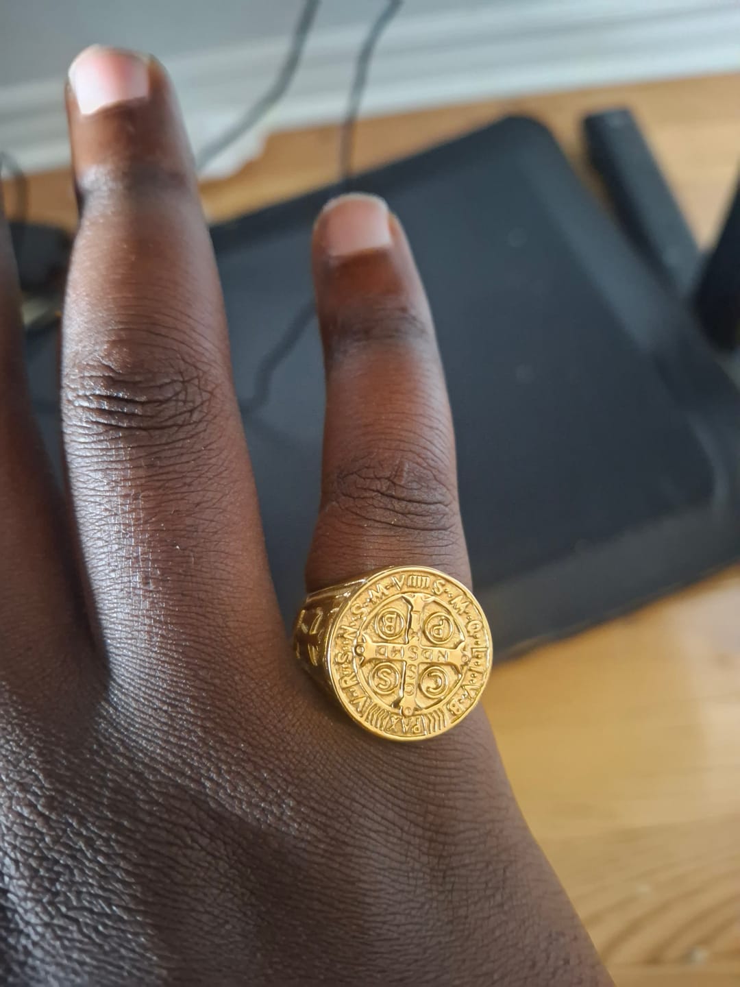 Customer photo review of Christianartworkshop St. Benedict the Protector Ring