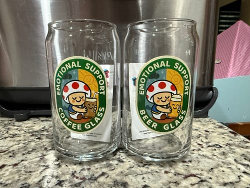 Customer photo review of PRE ORDER "Emotional Support Coffee" 16oz glass