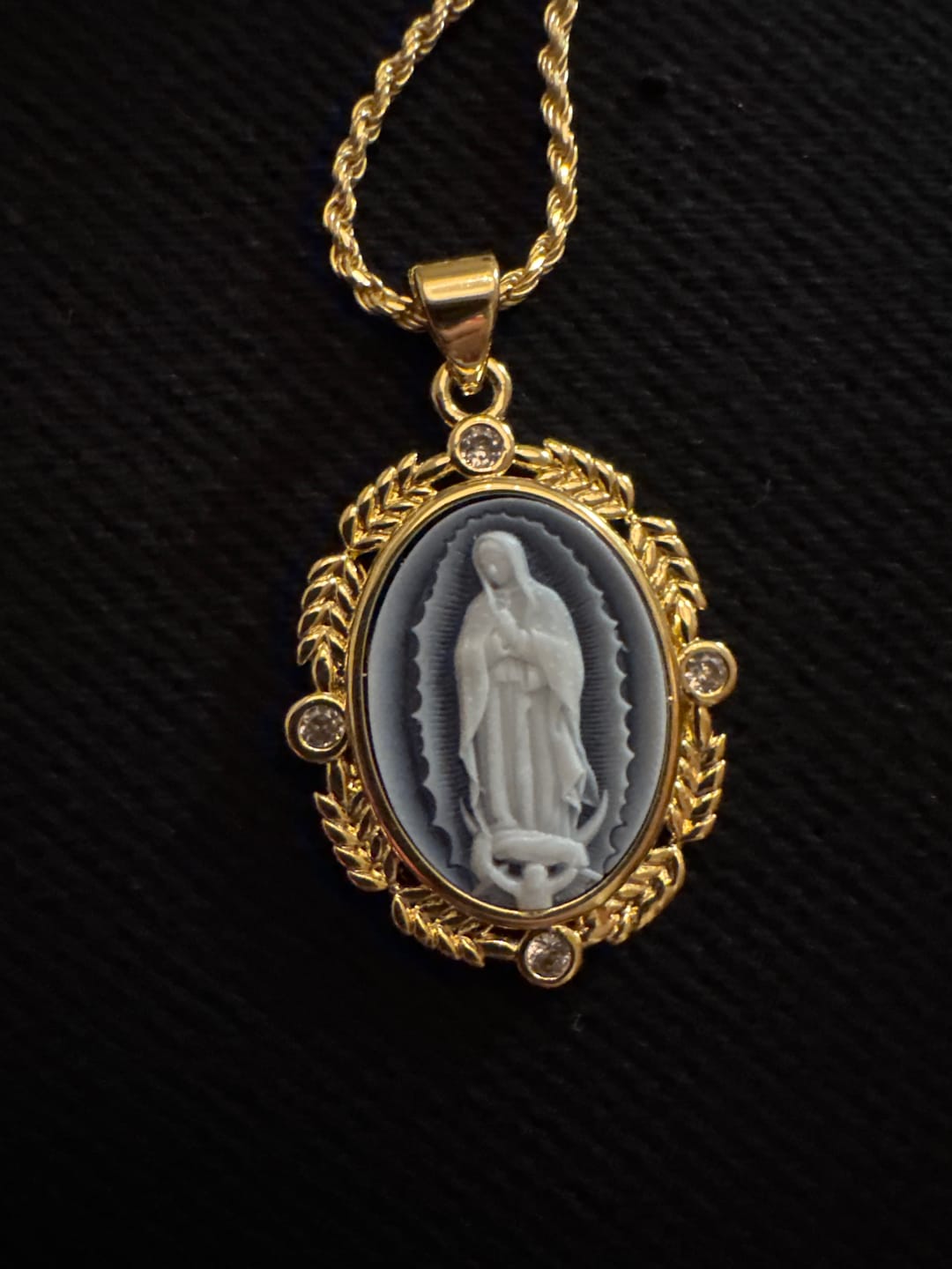Customer photo review of French Blue Cameo Mary Necklace