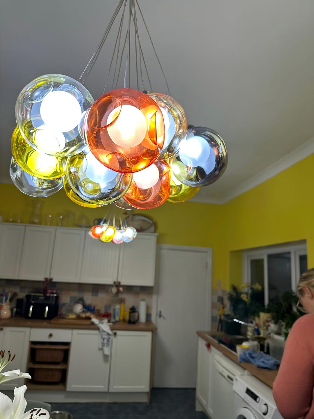Customer photo review of Cluster Glass Ball Pendant Lights with Multi-Color Globes