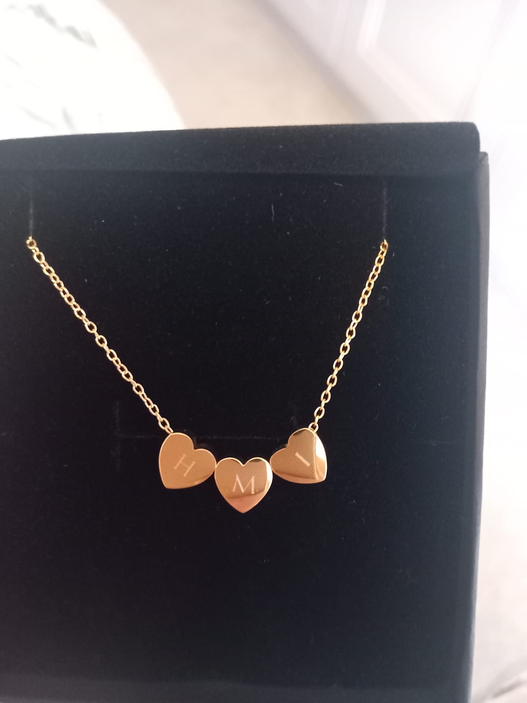 Customer photo review of Amo Heart Triple Bead Necklace in Gold