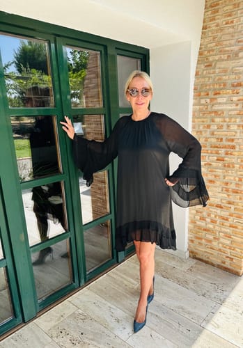 Customer photo review of Estelle Ruffle Midi Dress | Black
