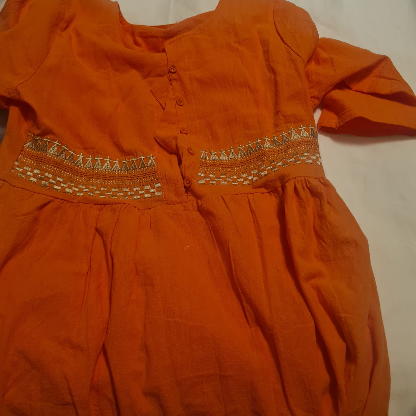 Customer photo review of Buddha Stones Embroidery Geometry Nine-Quarter Sleeve Cotton Women's Midi Dress With Pockets