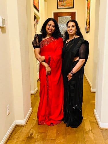 Customer photo review of Tart Red Designer Embroidered Shaded Chiffon Saree