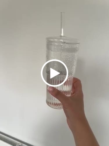 Customer video review of Ribbed Glass Tumbler with lid and straw 500 ML