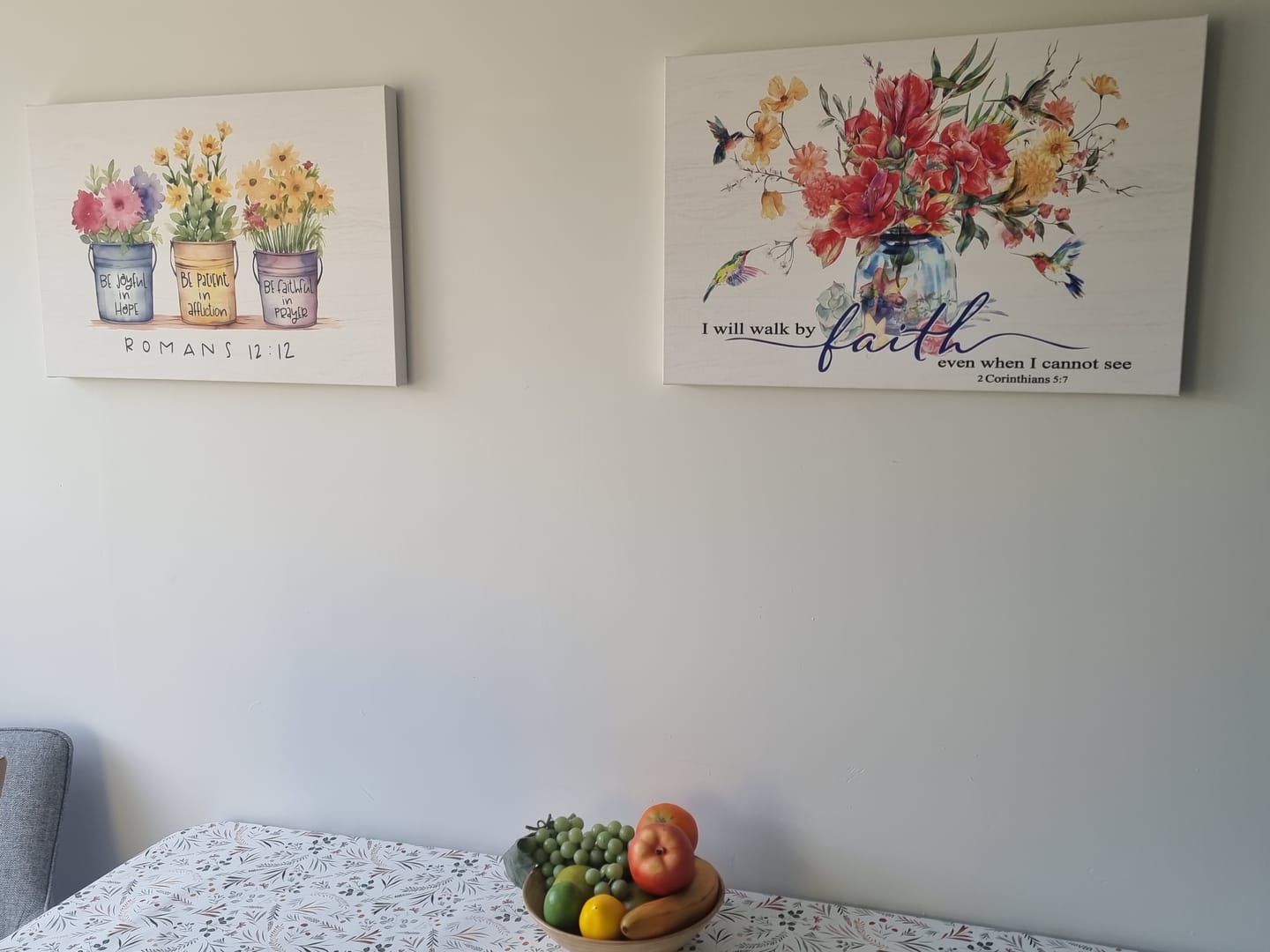 Customer photo review of I Will Walk by Faith Even When I Cannot See, Flowers and Hummingbirds, Wall Art Canvas