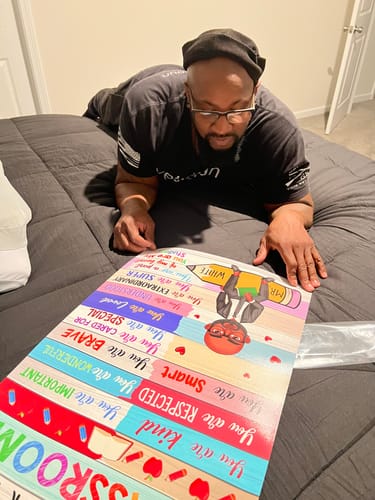 Customer photo review of Colorful Teacher Sitting On Pencil Personalized Poster, Classroom Decoration, Back To School Gift For Teacher