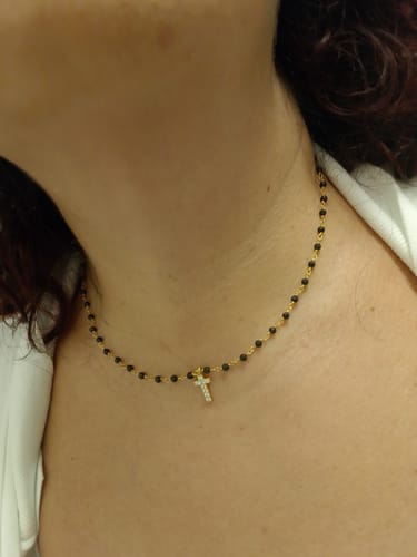 Customer photo review of Collana rosario con pendente in zirconi : ferro, croce e cuore