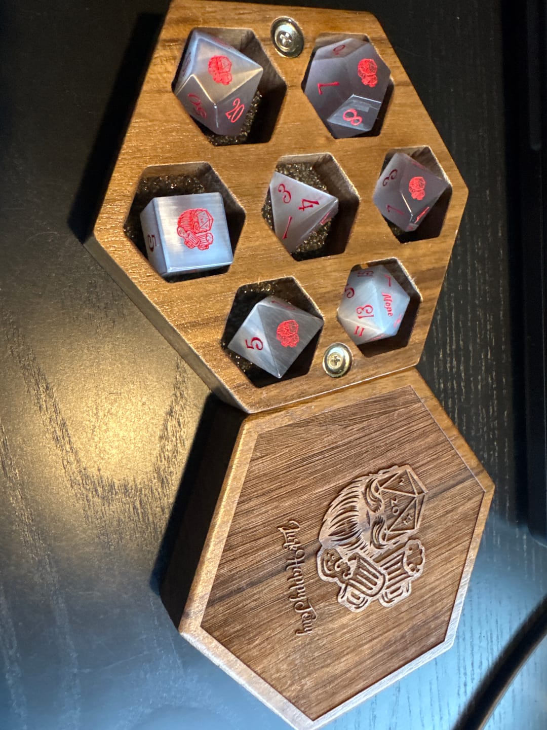 Customer photo review of URWizards Custom font style for dice, Custom initial on Dice, Dnd Natural Gemstone Dice MTG Game