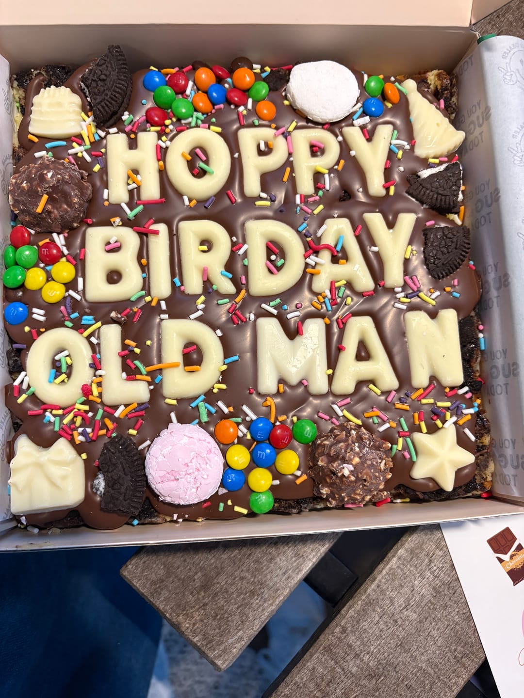 Customer photo review of Custom message birthday brownie