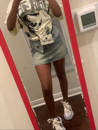 Customer photo review of Mixed Emotion Beach Rhinestone Tee Cream