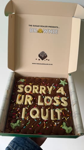 Customer photo review of Custom message pistachio brownie