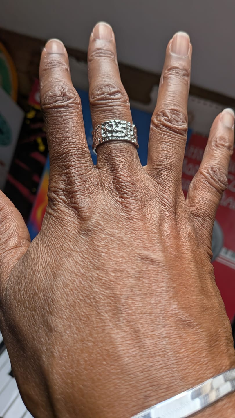 Customer photo review of Grecian Hammered Silver Stacking Ring