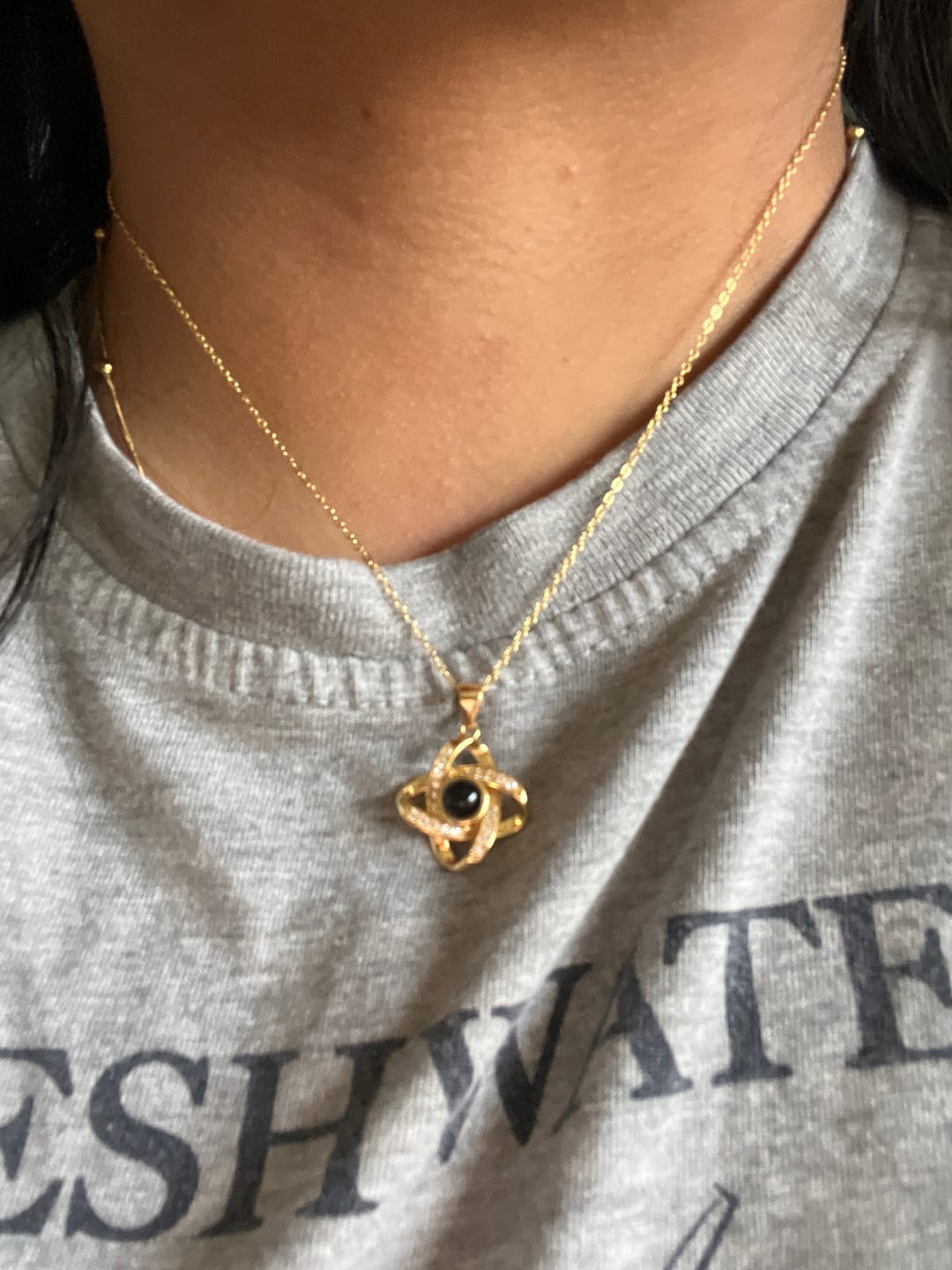 Customer photo review of Personalized Photo Projection Necklace